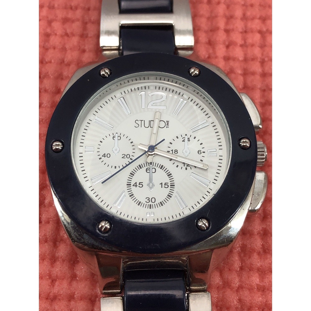 Studio Time Watch STD3242T Navy Blue Chronograph Needs New Battery Japan‎